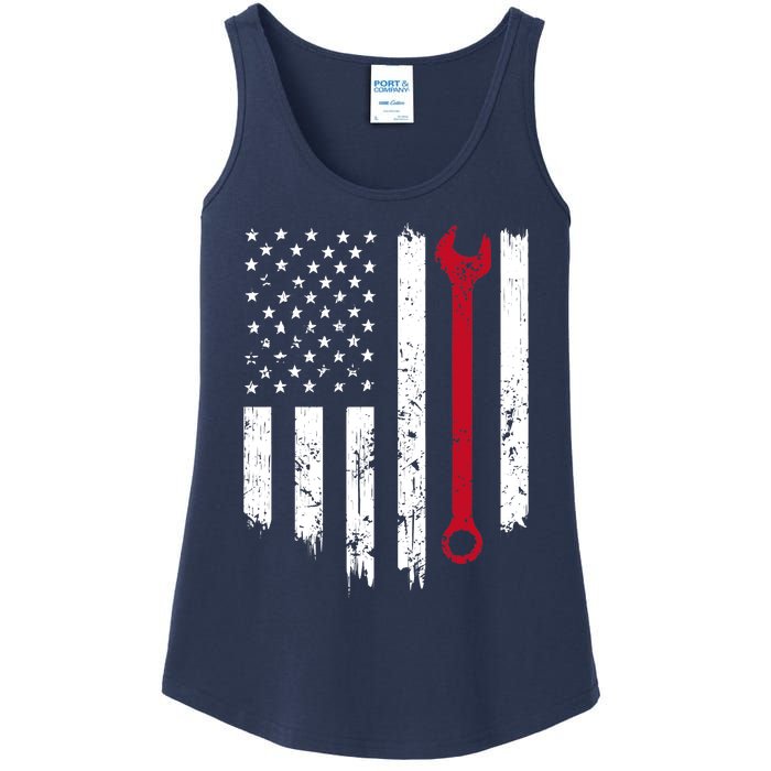 Funny Vintage Mechanic Distressed American Flag Gift Ladies Essential Tank