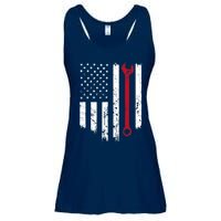 Funny Vintage Mechanic Distressed American Flag Gift Ladies Essential Flowy Tank