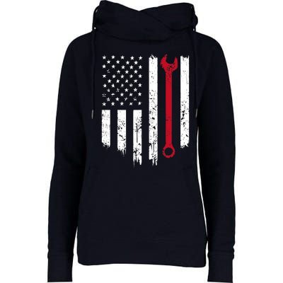 Funny Vintage Mechanic Distressed American Flag Gift Womens Funnel Neck Pullover Hood