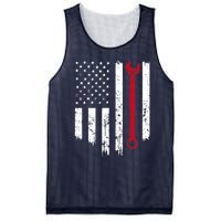 Funny Vintage Mechanic Distressed American Flag Gift Mesh Reversible Basketball Jersey Tank