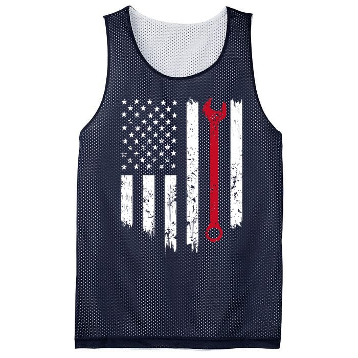 Funny Vintage Mechanic Distressed American Flag Gift Mesh Reversible Basketball Jersey Tank