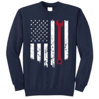 Funny Vintage Mechanic Distressed American Flag Gift Tall Sweatshirt