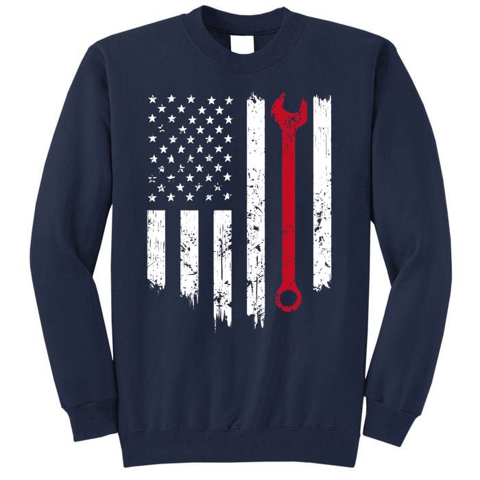 Funny Vintage Mechanic Distressed American Flag Gift Tall Sweatshirt