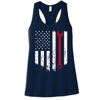 Funny Vintage Mechanic Distressed American Flag Gift Women's Racerback Tank