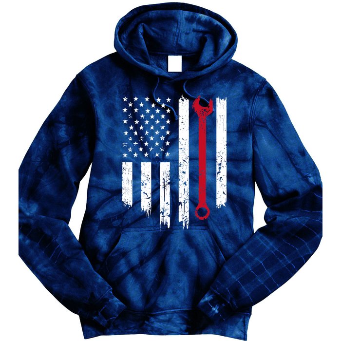 Funny Vintage Mechanic Distressed American Flag Gift Tie Dye Hoodie