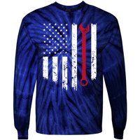 Funny Vintage Mechanic Distressed American Flag Gift Tie-Dye Long Sleeve Shirt