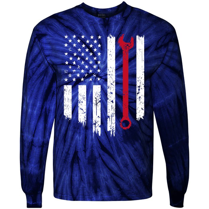 Funny Vintage Mechanic Distressed American Flag Gift Tie-Dye Long Sleeve Shirt