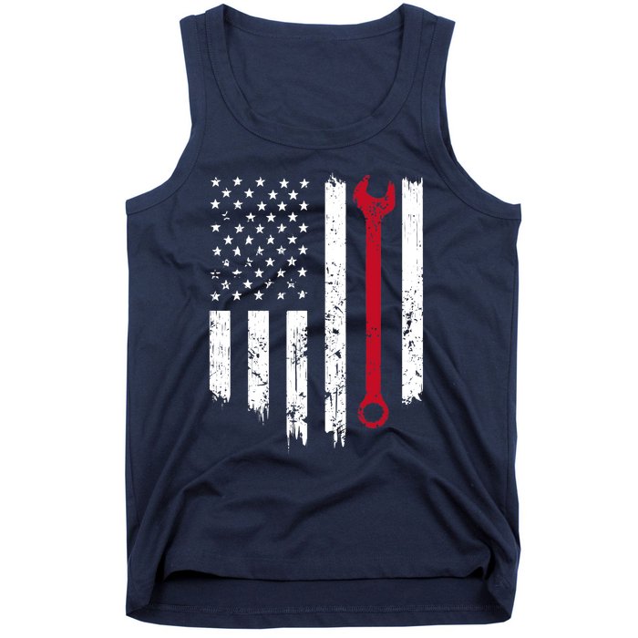 Funny Vintage Mechanic Distressed American Flag Gift Tank Top