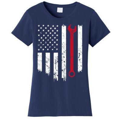 Funny Vintage Mechanic Distressed American Flag Gift Women's T-Shirt