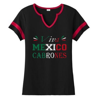 Funny Viva Mexico Cabrones Mexico Independence Flag Pride Ladies Halftime Notch Neck Tee