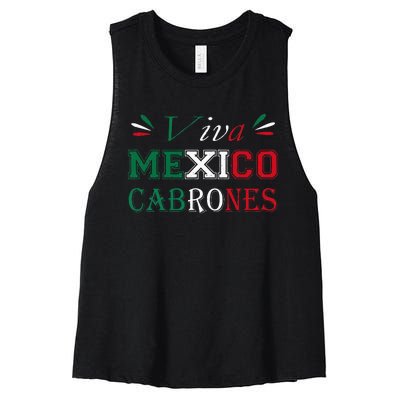 Funny Viva Mexico Cabrones Mexico Independence Flag Pride Women's Racerback Cropped Tank