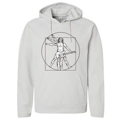 Funny Vitruvian Man Guitar Music Player Performance Fleece Hoodie