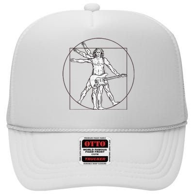 Funny Vitruvian Man Guitar Music Player High Crown Mesh Back Trucker Hat