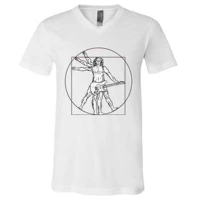 Funny Vitruvian Man Guitar Music Player V-Neck T-Shirt