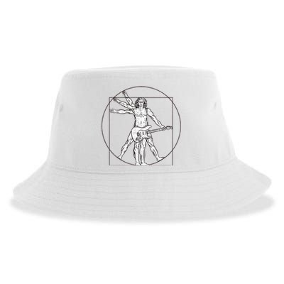 Funny Vitruvian Man Guitar Music Player Sustainable Bucket Hat