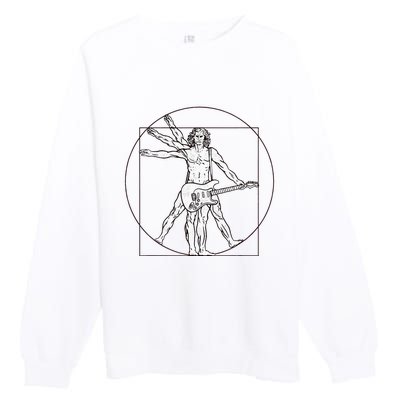 Funny Vitruvian Man Guitar Music Player Premium Crewneck Sweatshirt