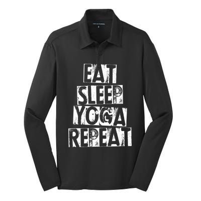 Funny Vintage Meditation Exercise Gift Eat Sleep Yoga Repeat Cute Gift Silk Touch Performance Long Sleeve Polo