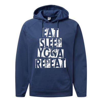 Funny Vintage Meditation Exercise Gift Eat Sleep Yoga Repeat Cute Gift Performance Fleece Hoodie