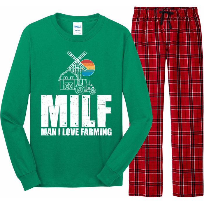 Funny Vintage MILF Man I Love Farming Long Sleeve Pajama Set