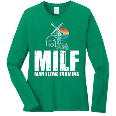 Funny Vintage MILF Man I Love Farming Ladies Long Sleeve Shirt