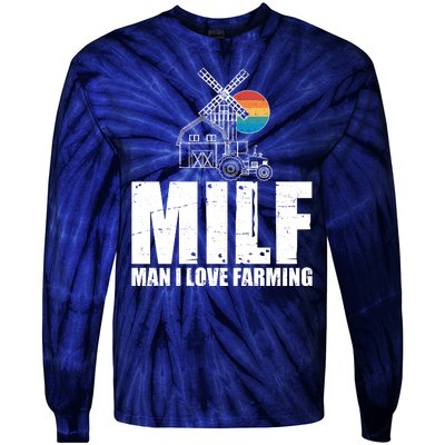 Funny Vintage MILF Man I Love Farming Tie-Dye Long Sleeve Shirt