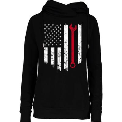 Funny Vintage Mechanic Distressed American Flag Gift Womens Funnel Neck Pullover Hood