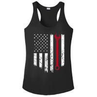 Funny Vintage Mechanic Distressed American Flag Gift Ladies PosiCharge Competitor Racerback Tank