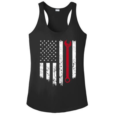 Funny Vintage Mechanic Distressed American Flag Gift Ladies PosiCharge Competitor Racerback Tank