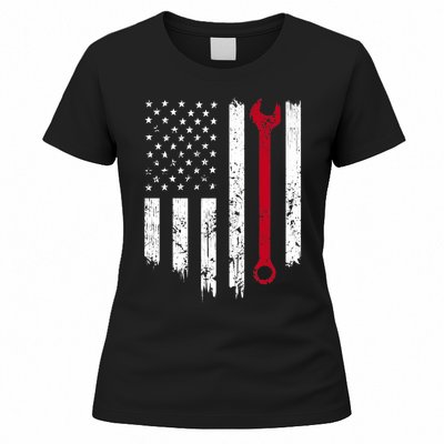 Funny Vintage Mechanic Distressed American Flag Gift Women's T-Shirt