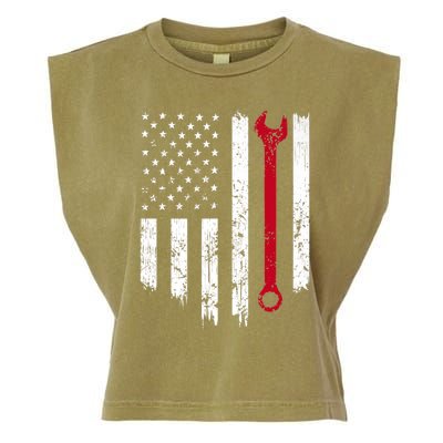 Funny Vintage Mechanic Distressed American Flag Gift Garment-Dyed Women's Muscle Tee