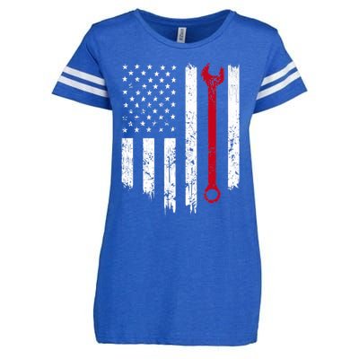 Funny Vintage Mechanic Distressed American Flag Gift Enza Ladies Jersey Football T-Shirt