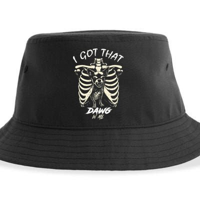 Funny Viral Meme I Got That Dog In Me Skeleton Chihuahua Sustainable Bucket Hat