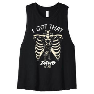 Funny Viral Meme I Got That Dog In Me Skeleton Chihuahua Women's Racerback Cropped Tank