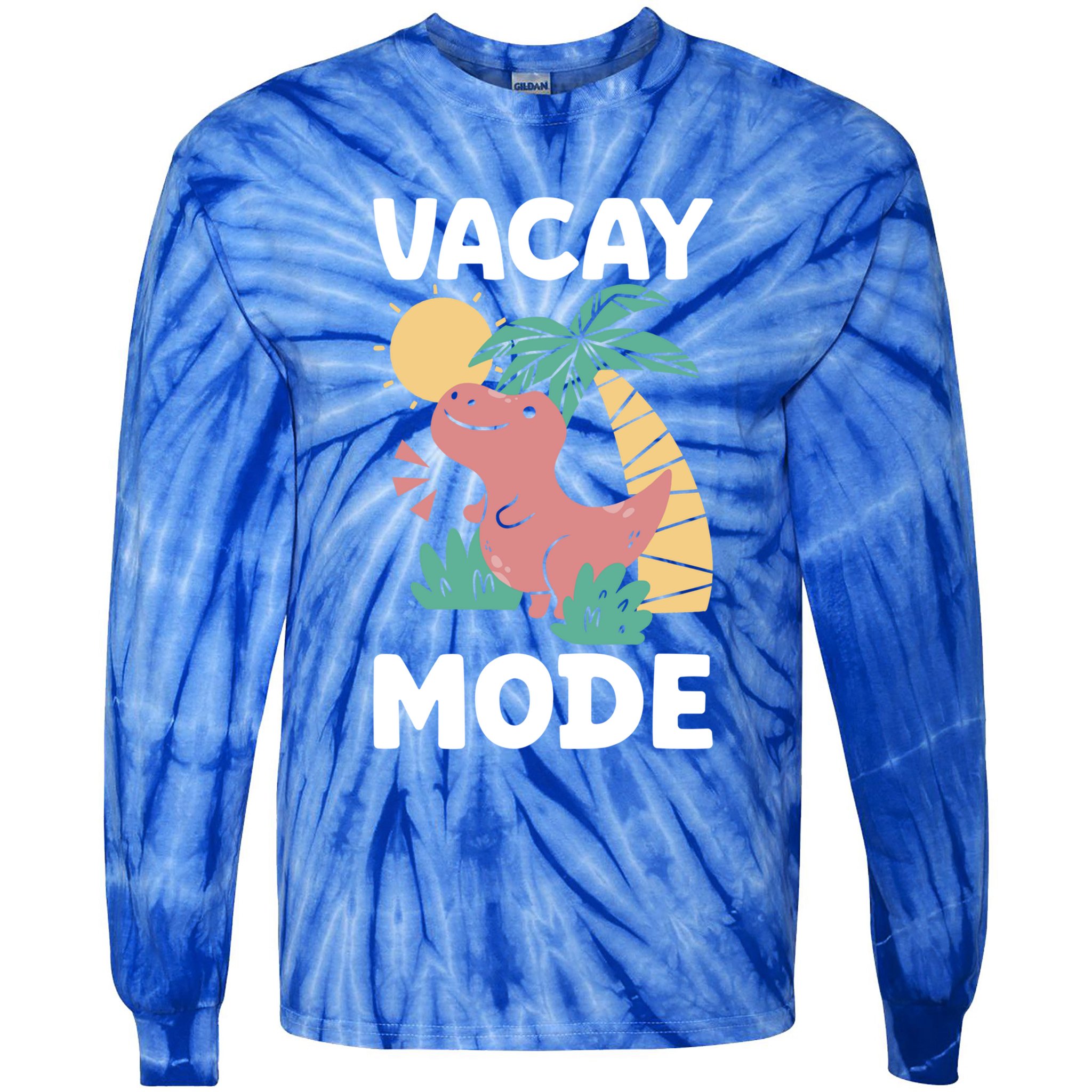 Funny Vacay Mode Cute Dinosaur Family Vacation Gift Tie-Dye Long Sleeve Shirt