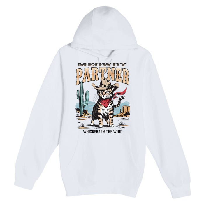 Funny Vintage Meowdy Partner Cowboy Premium Pullover Hoodie