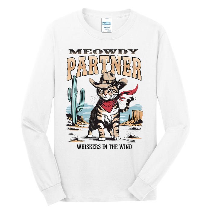 Funny Vintage Meowdy Partner Cowboy Tall Long Sleeve T-Shirt