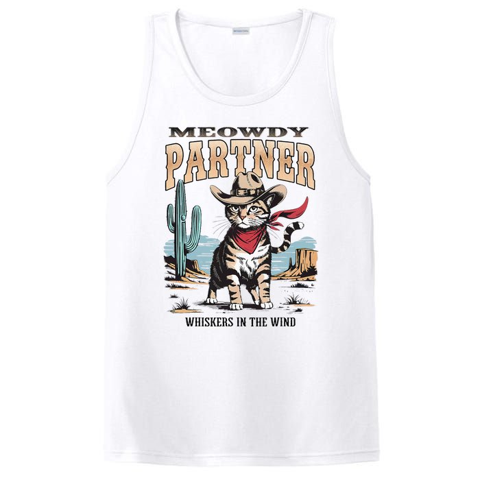 Funny Vintage Meowdy Partner Cowboy PosiCharge Competitor Tank