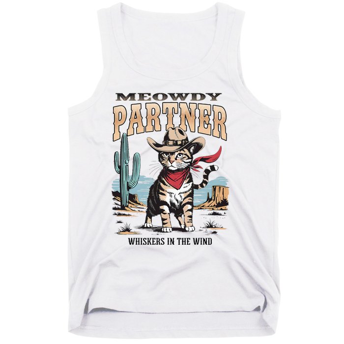 Funny Vintage Meowdy Partner Cowboy Tank Top