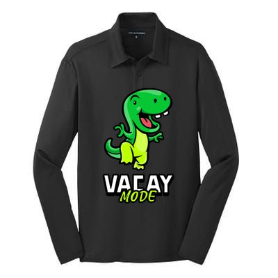 Funny Vacay Mode Cute Dinosaur Family Vacation Hawaii Dino Gift Silk Touch Performance Long Sleeve Polo