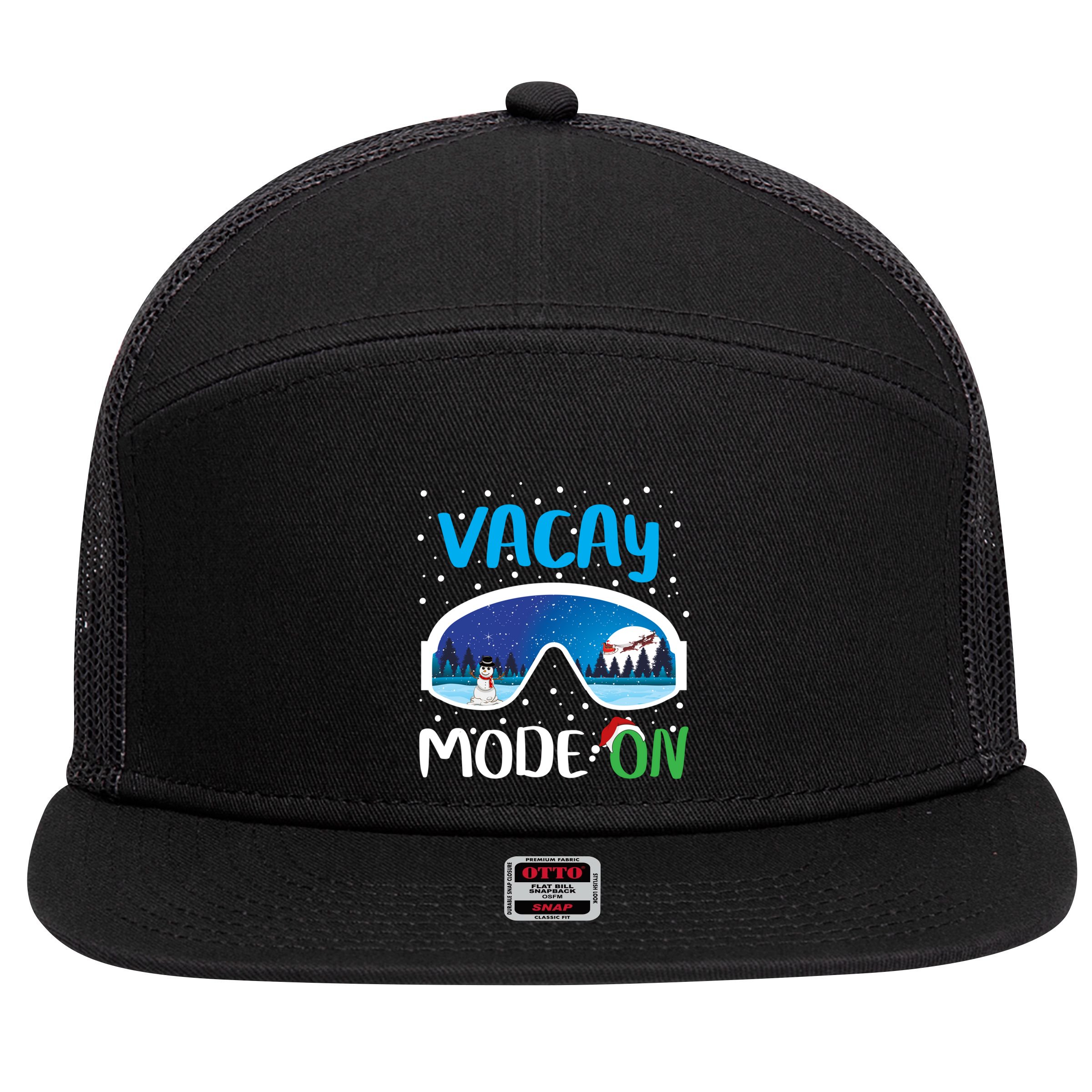 Funny Vacay Mode On Cute Snow Matching Family Vacation Gift 7 Panel Mesh Trucker Snapback Hat