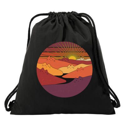 Funny Vintage Meowntains Cat Mountains Drawstring Bag