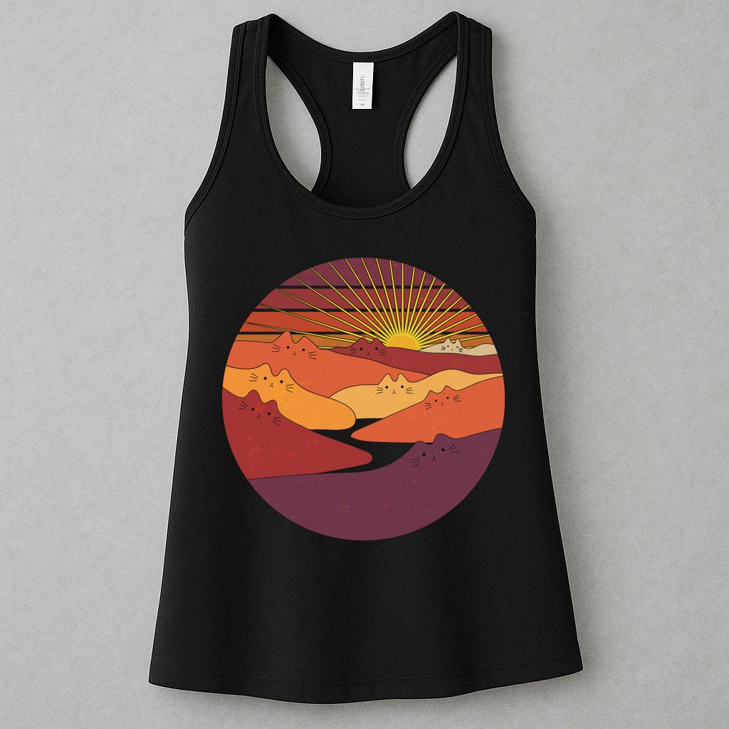 Funny Vintage Meowntains Cat Mountains Womens Tank Top