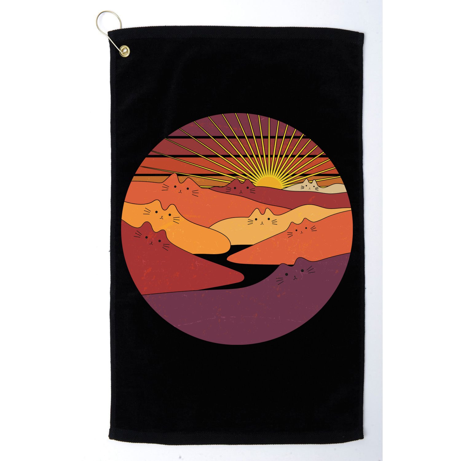 Funny Vintage Meowntains Cat Mountains Golf Towel