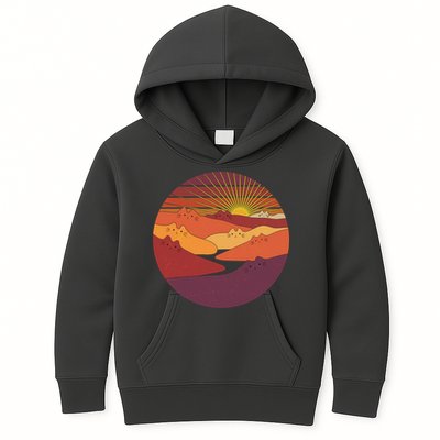 Funny Vintage Meowntains Cat Mountains Kids Hoodie