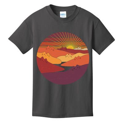 Funny Vintage Meowntains Cat Mountains Kids T-Shirt