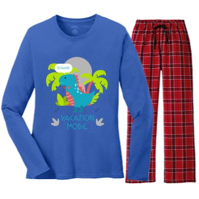 Funny Vacation Mode Cute Dinosaur Family Vacay Hawaii Dino Gift Women's Long Sleeve Flannel Pajama Set 