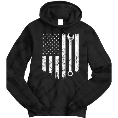 Funny Vintage Mechanic Distressed American Flag Gift Tie Dye Hoodie