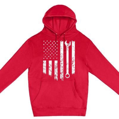 Funny Vintage Mechanic Distressed American Flag Gift Premium Pullover Hoodie