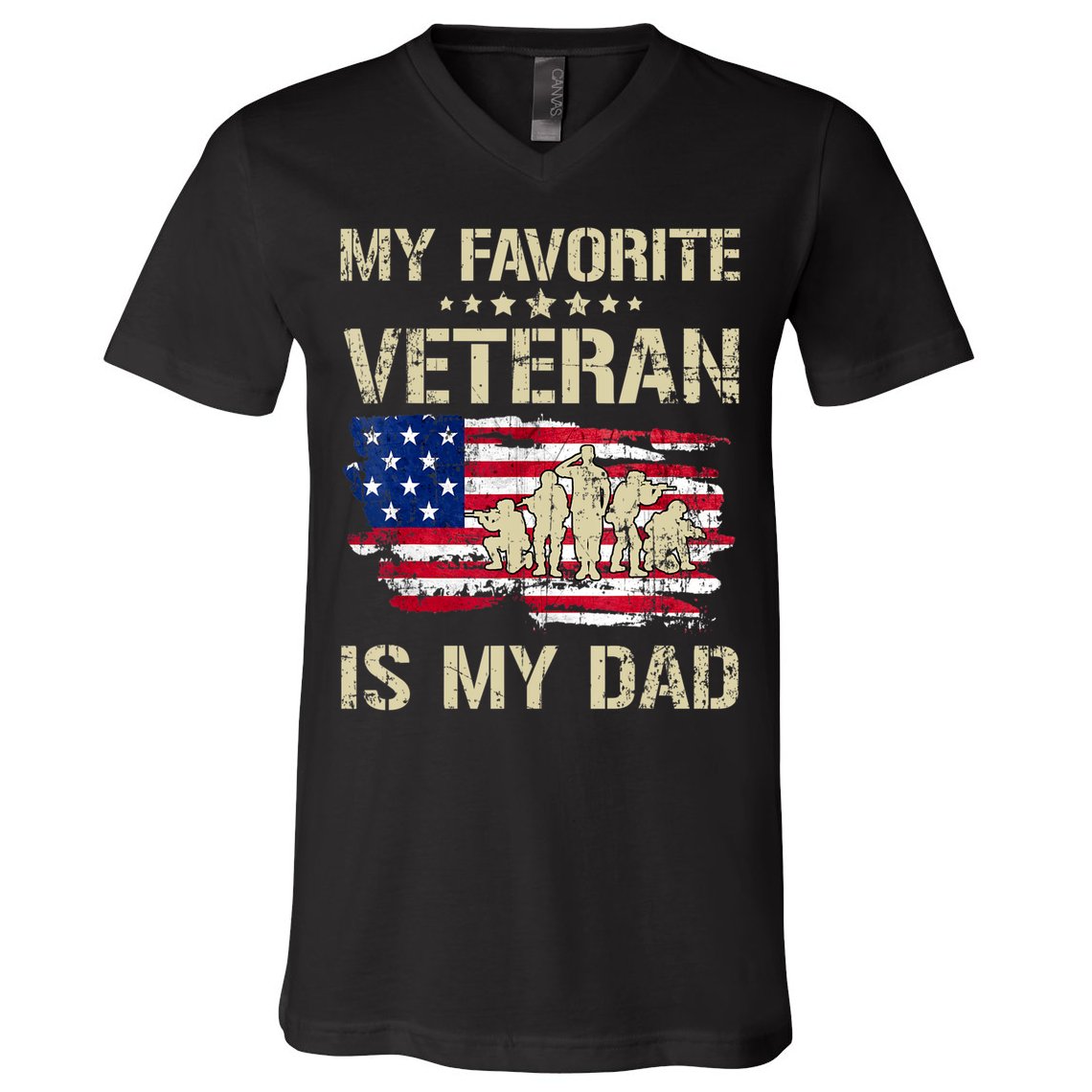 Father Veterans My Favorite Veteran Is My Dad Us Flag V-Neck T-Shirt