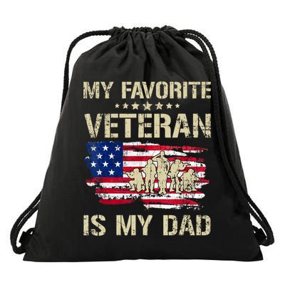 Father Veterans My Favorite Veteran Is My Dad Us Flag Drawstring Bag